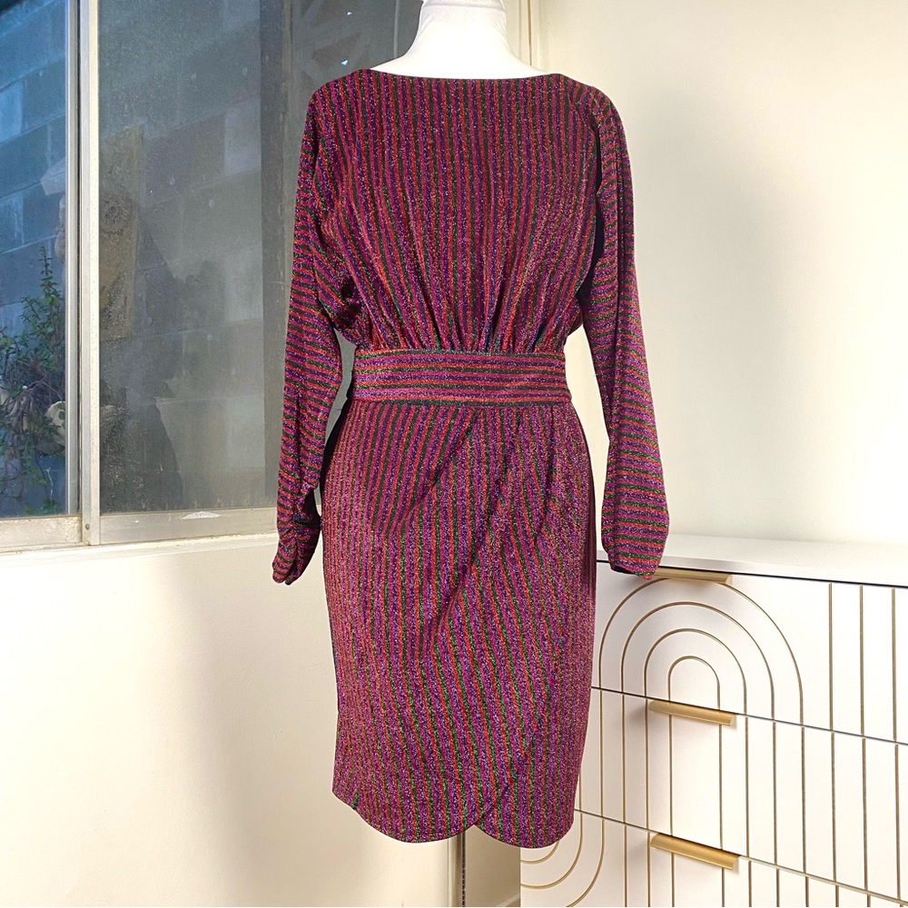 Trina Turk NWT Concoction Metallic Sparkle Multi Stripe Dress w Lining, Sz 4